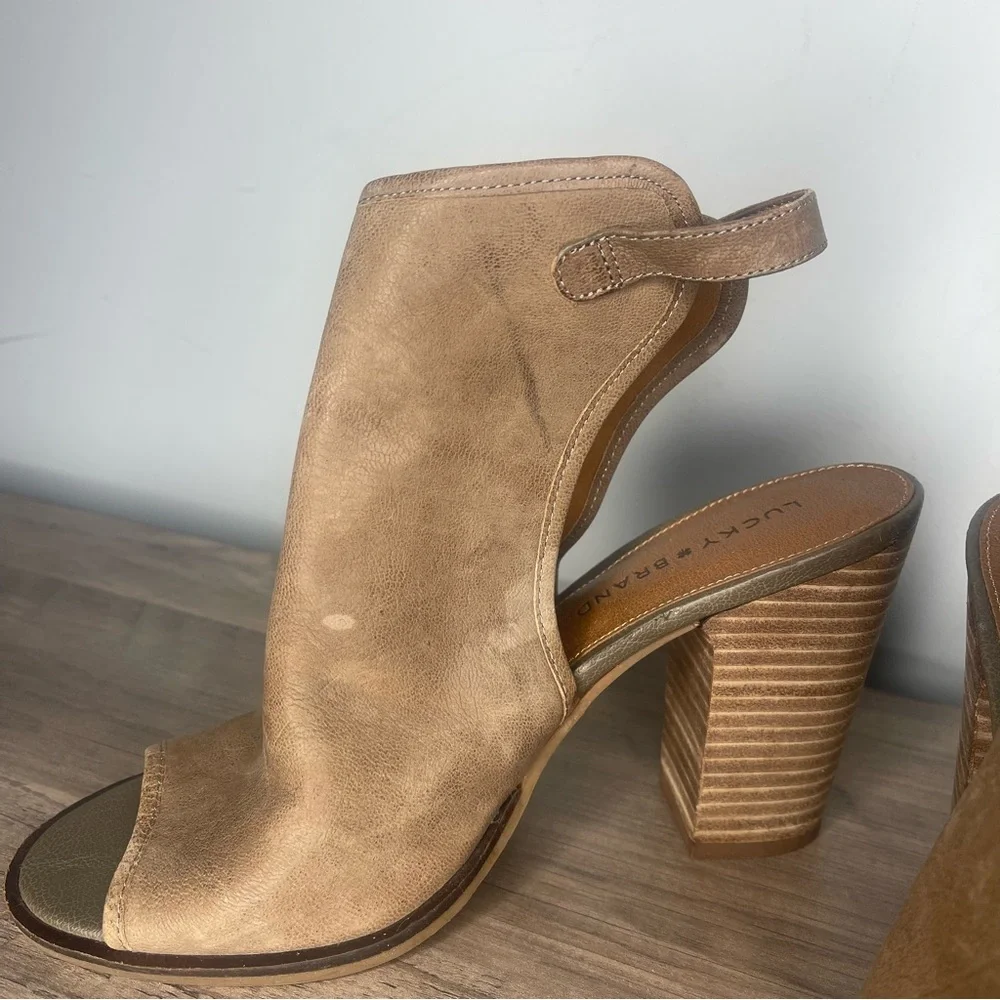 Lucky Brand Lisza Peep-Toe Slingback Block Heel Booties (7.5)